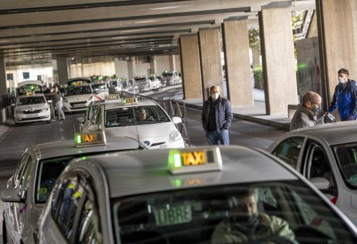 Doscientos taxis esperan en la T1 del aeropuerto a que lleguen los viajeros