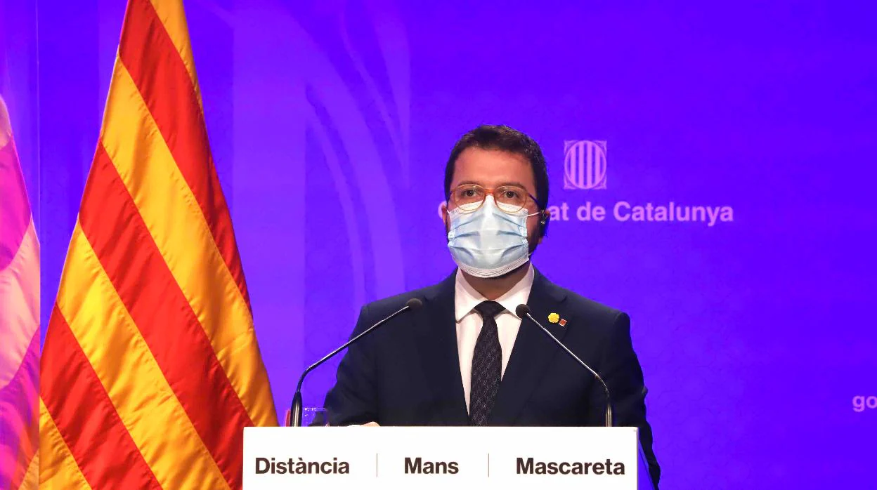 Pere Aragonès, hoy, durante la rueda de prensa posterior a la reunión extraordinaria del gobierno catalán