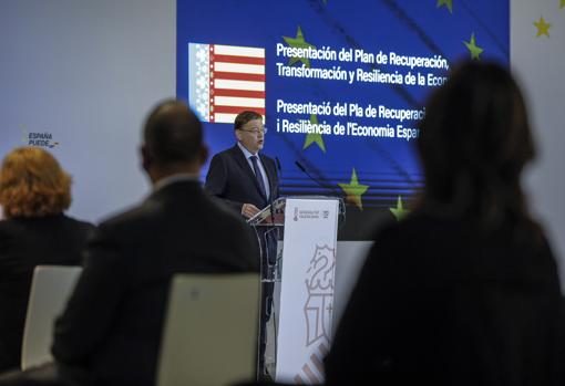 Imagen del presidente de la Generalitat, Ximo Puig, durante el acto en Valencia