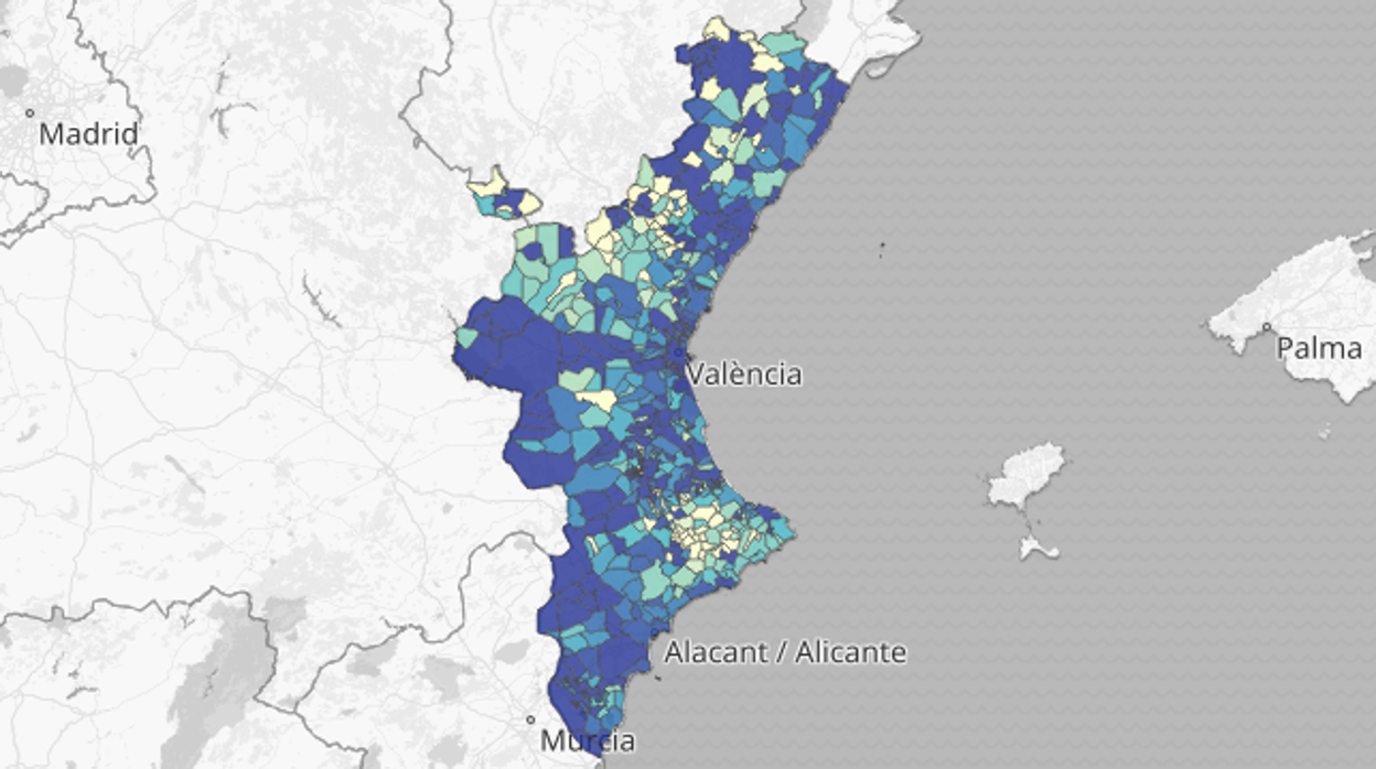 Mapa de la incidencia del coronavirus por municipios en la Comunidad Valenciana según las pruebas PCR y test de antígenos