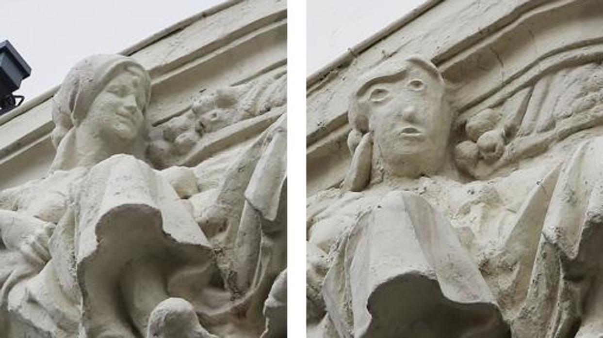 Antes y después del relieve de la fachada del edificio