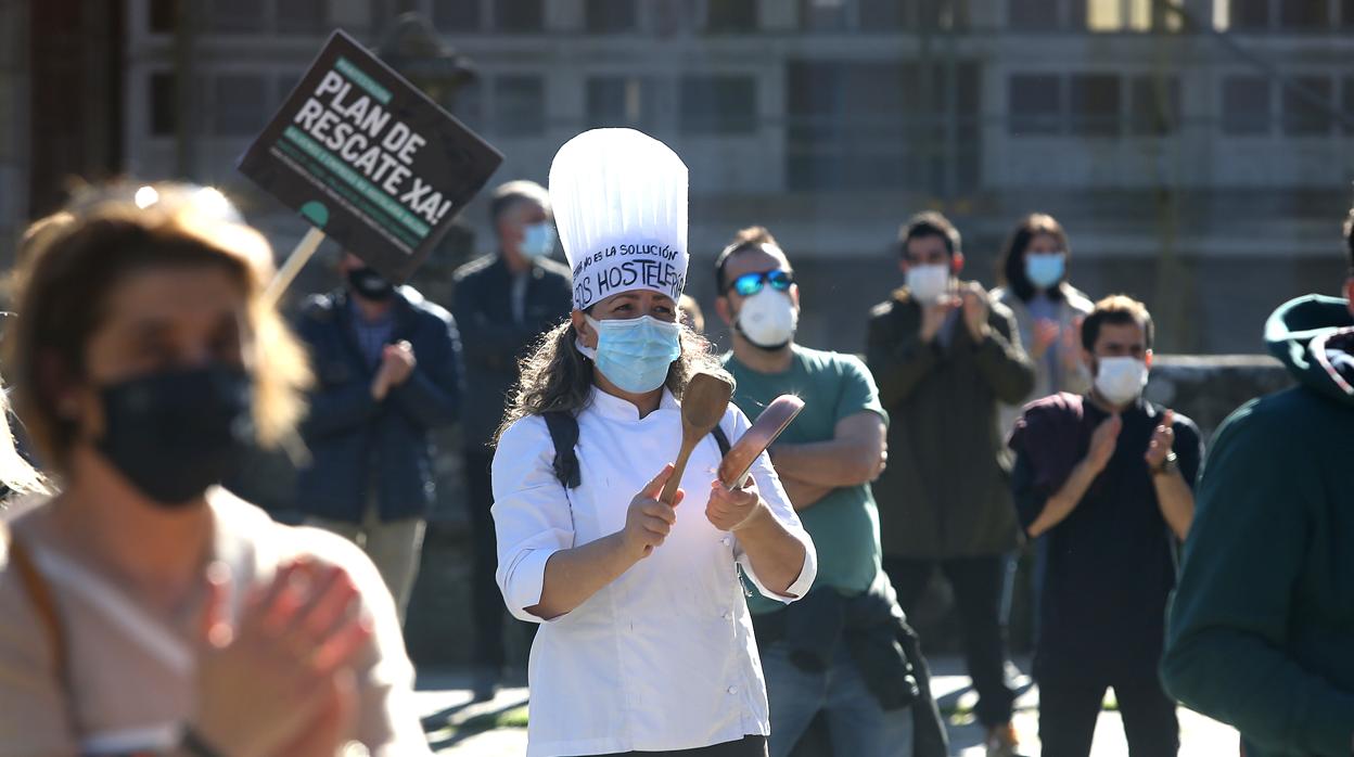 Hosteleros gallegos en la manifestación de este martes en Santiago