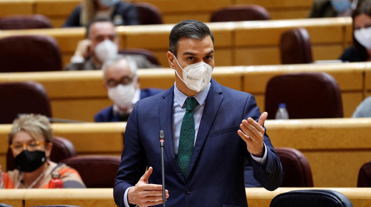 El presidente del Gobierno, Pedro Sánchez, ayer, en el pleno del Senado