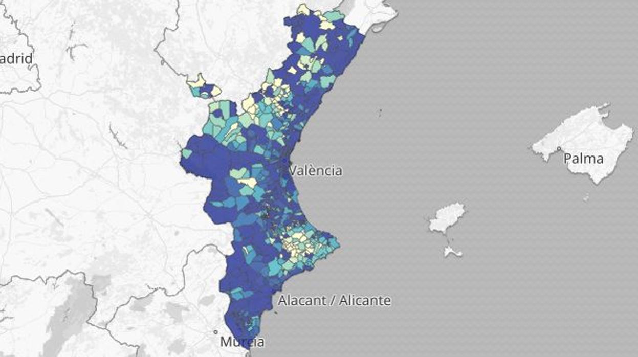 Imagen del mapa de la incidencia acumulada del coronavirus desde el inicio de la pandemia