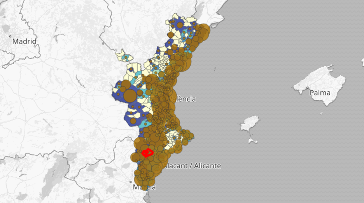 Imagen del mapa de la incidencia acumulada del coronavirus en los últimos catorce días