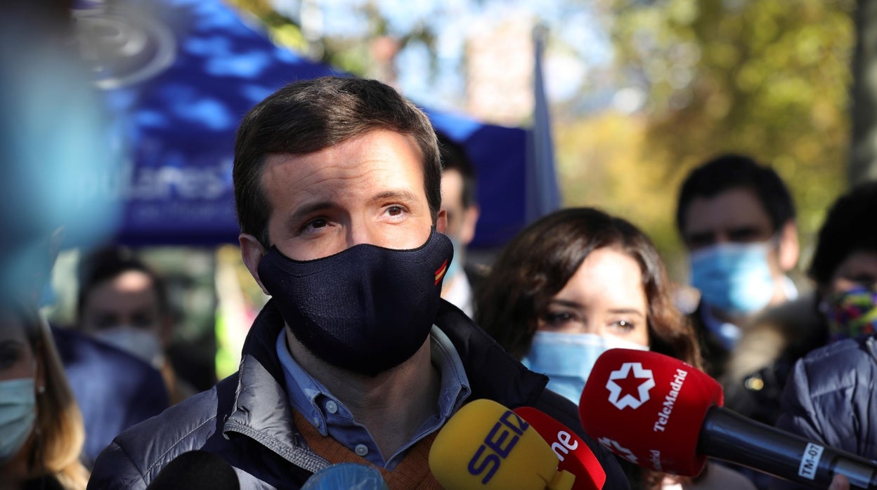 Pablo Casado, ayer antes de la manifestación contra la ley Celaá