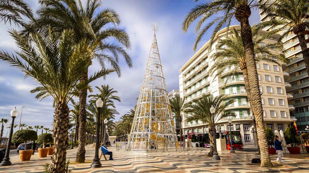 Imagen de un árbol de Navidad tomada en la ciudad de Alicante