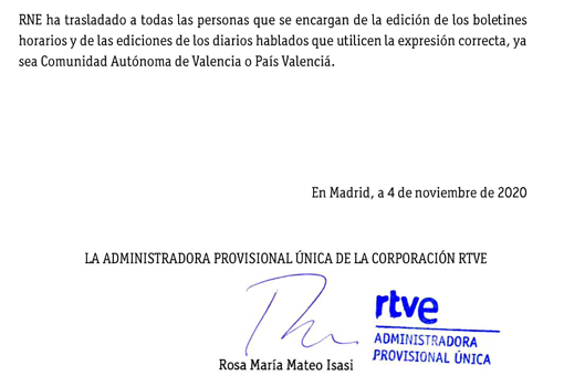 Fragmento de la respuesta parlamentaria de RTVE al senador de Compromís, Carles Mulet