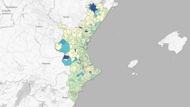 Coronavirus en Valencia: mapa y listado de los veinte municipios donde más aumentan los contagios