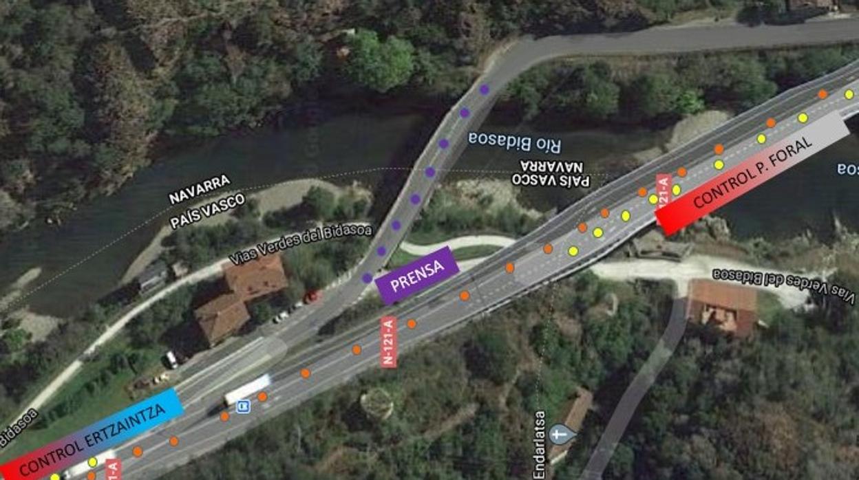 Mapa de la demostración del operativo coordinado entre Policia Foral y Ertzaintza de hoy.