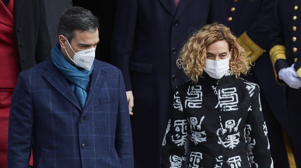 La presidenta del Congreso, Meritxell Batet junto al presidente del Gobierno, Pedro Sánchez, durante los actos conmemorativos de la Constitución el pasado domingo