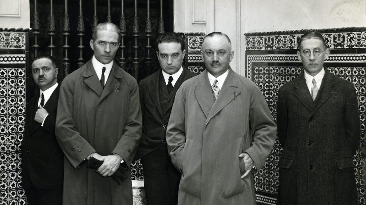 Erich Heberleín (segundo por la izquierda) en la Casa de ABC de Madrid, durante una visita realizada en abril de 1926 junto al subsecretario de Alimentación y Agricultura de Alemania