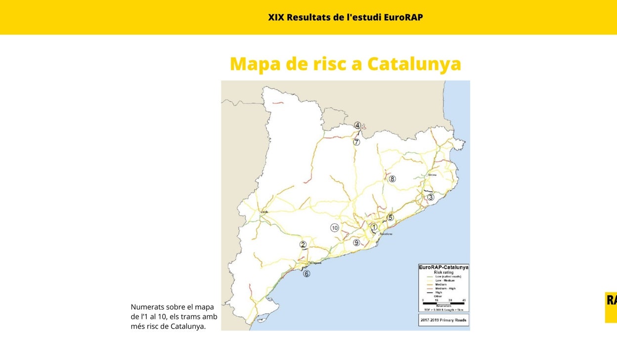 Mapa de riesgo de siniestralidad de las principales carreteras catalanas