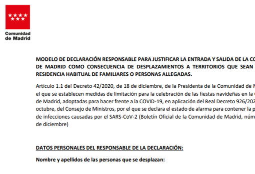 El salvoconducto para salir de Madrid: una declaración responsable voluntaria y sin sanciones