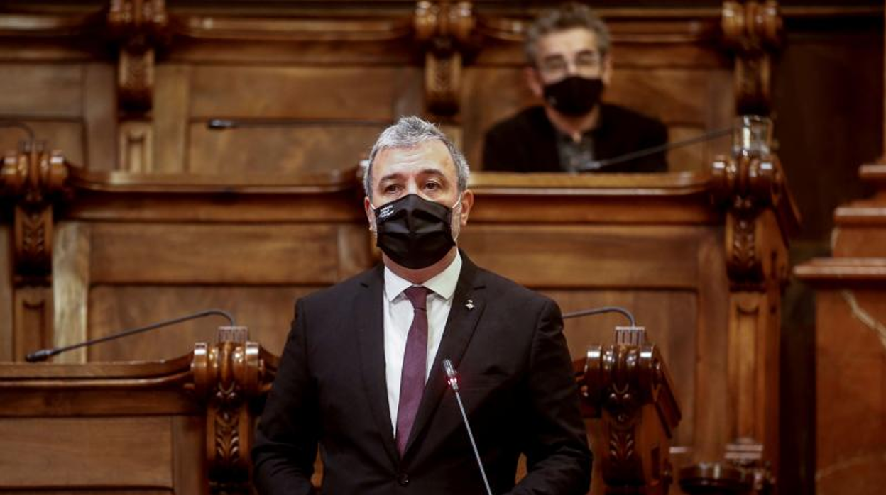 Jaume Collboni, líder del PSC en el Ayuntamiento de Barcelona, hoy, durante el pleno municipal