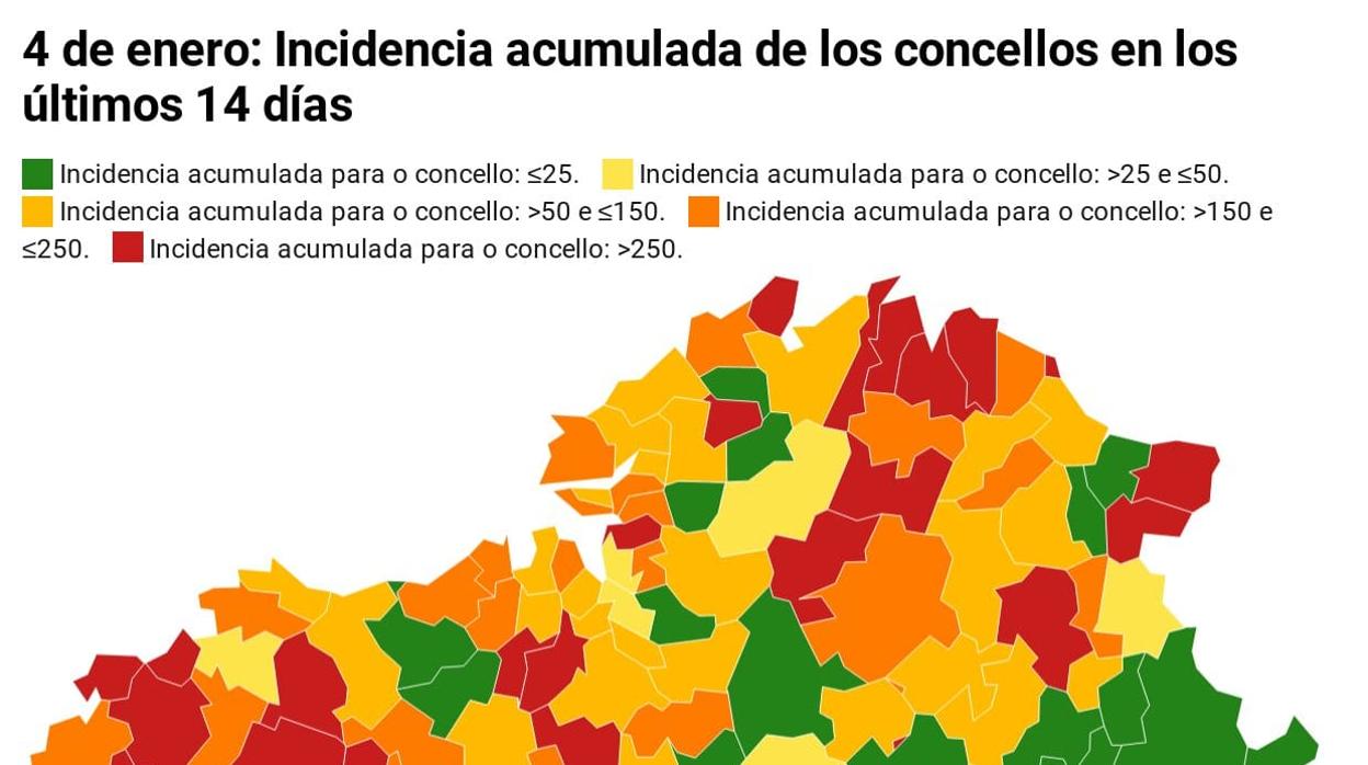 Incidencia acumulada de los concellos