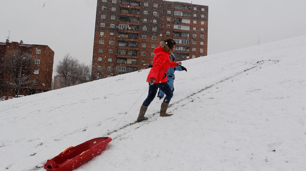 El Cerro del Tío Pío, en Vallecas, durante la nevada de 2018