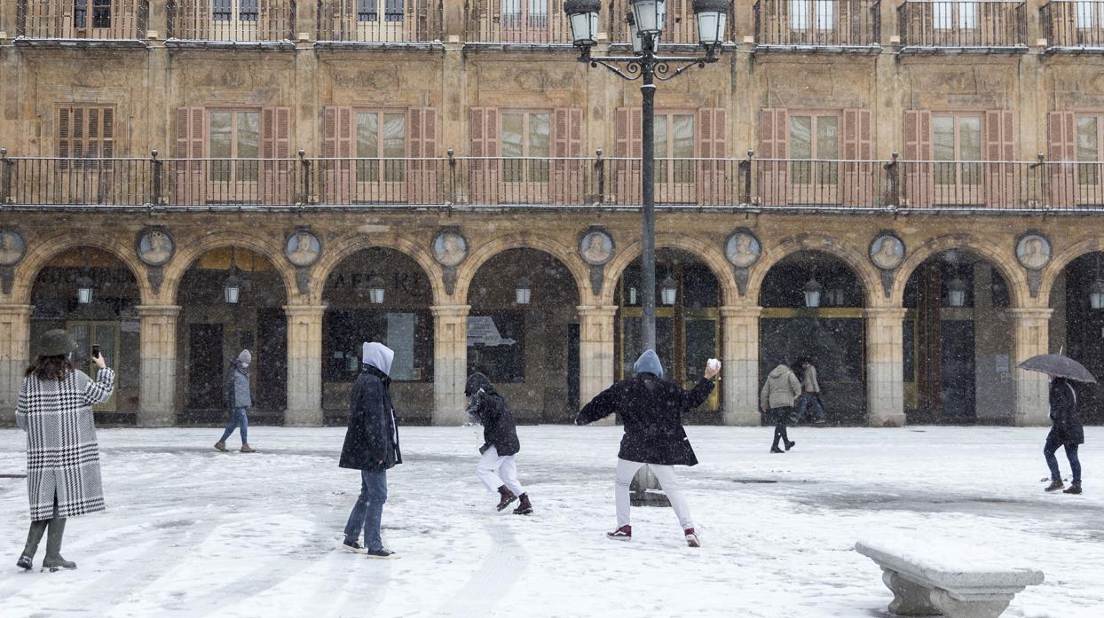 Plaza Mayor de Salamanca, este sábado por la mañana