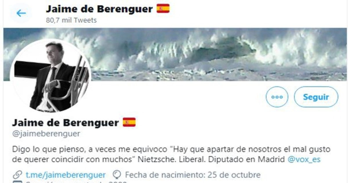 Cuenta del diputado de Vox, Jaime de Beerenguer