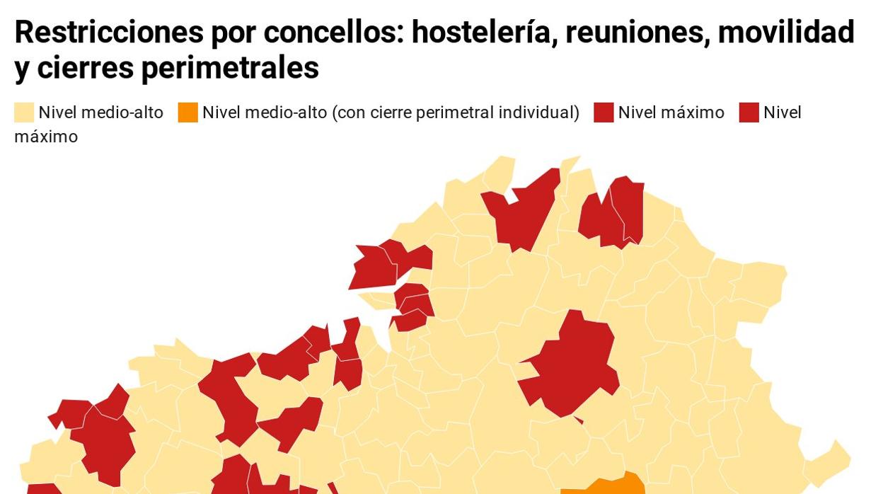 Mapa de las nuevas restricciones de Galicia