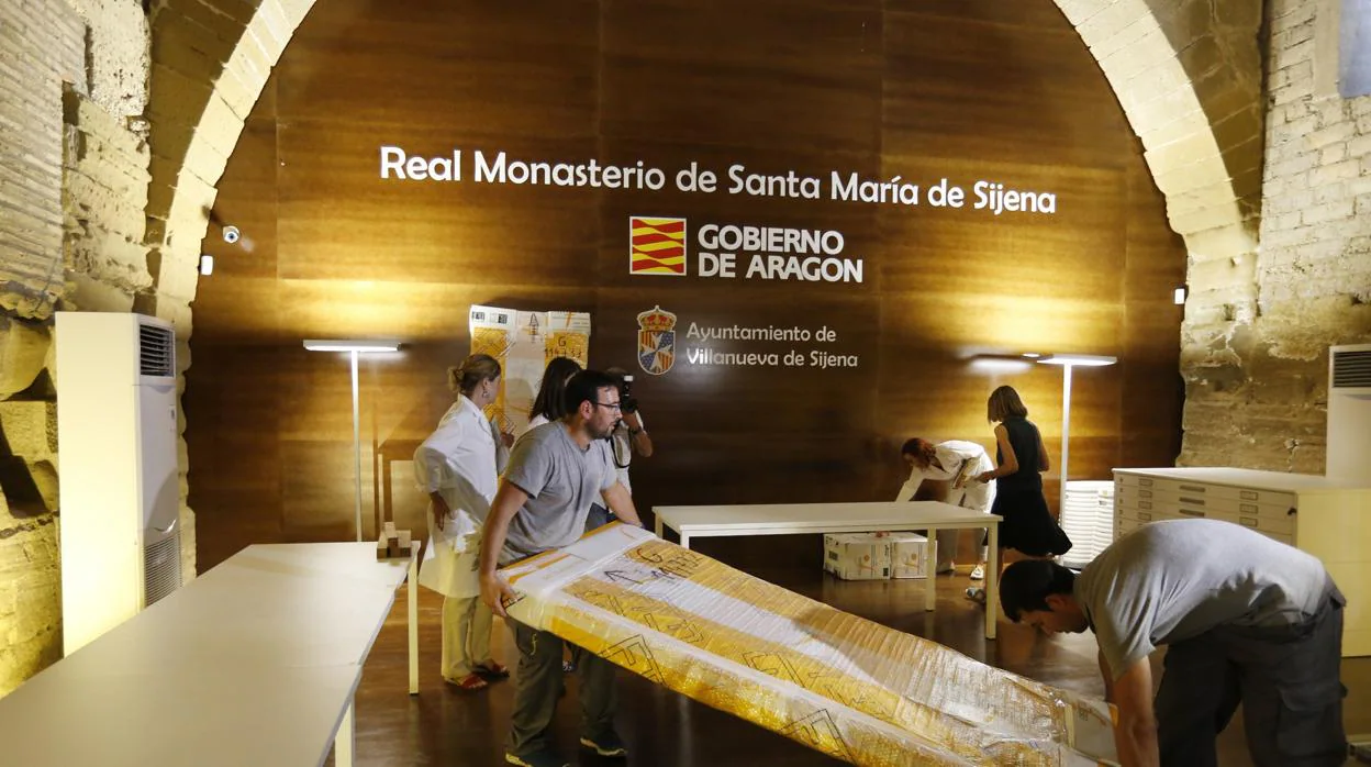 Salas del Monasterio de Sijena a las que, entre 2016 y 2017, regresaron las obras de arte tras las primeras sentencias que declararon nula la adquisición de esas piezas por parte de Cataluña