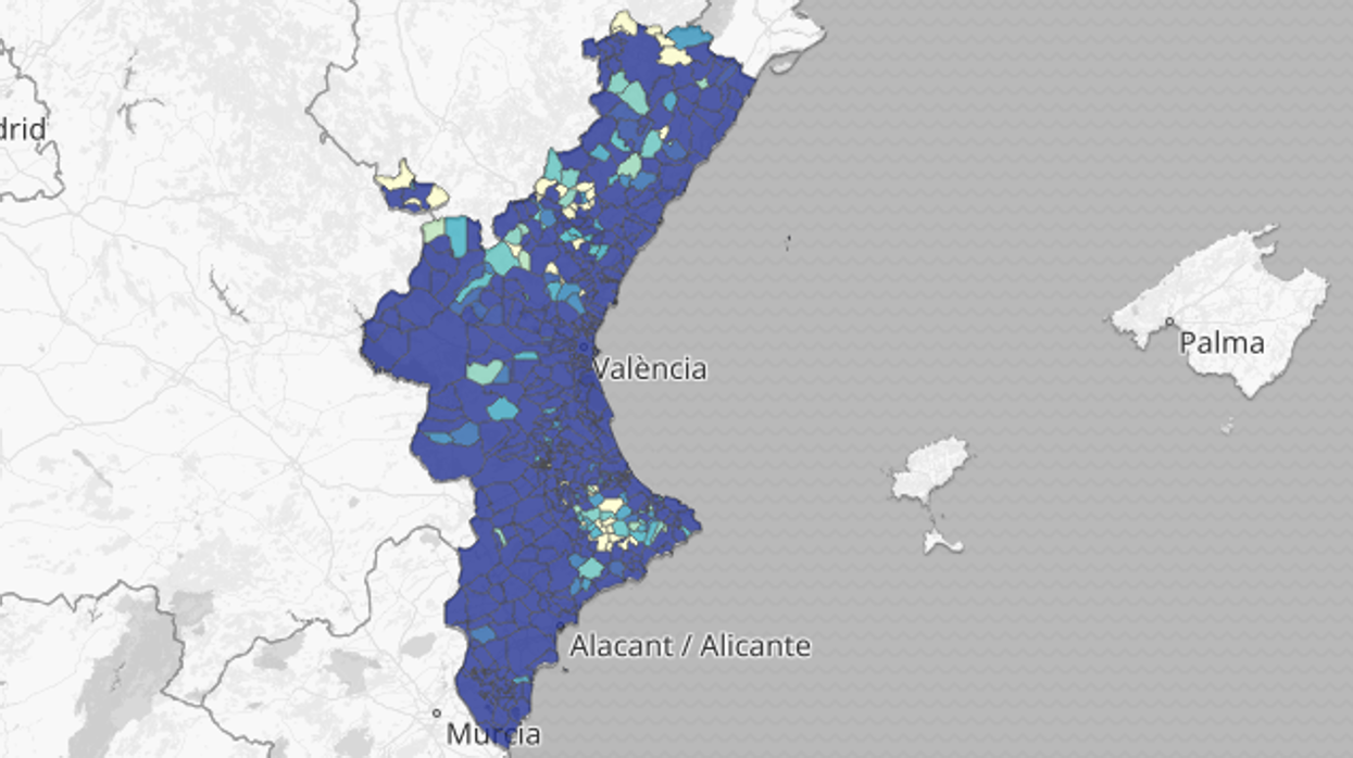 Imagen del mapa de la incidencia acumulada del coronavirus desde el inicio de la pandemia