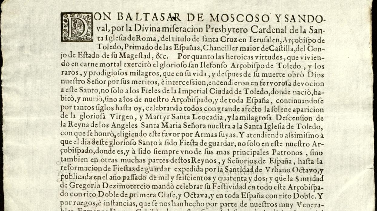 El Archivo Municipal documenta la defensa de la celebración de San Ildefonso emprendida por el Ayuntamiento en el año 1652