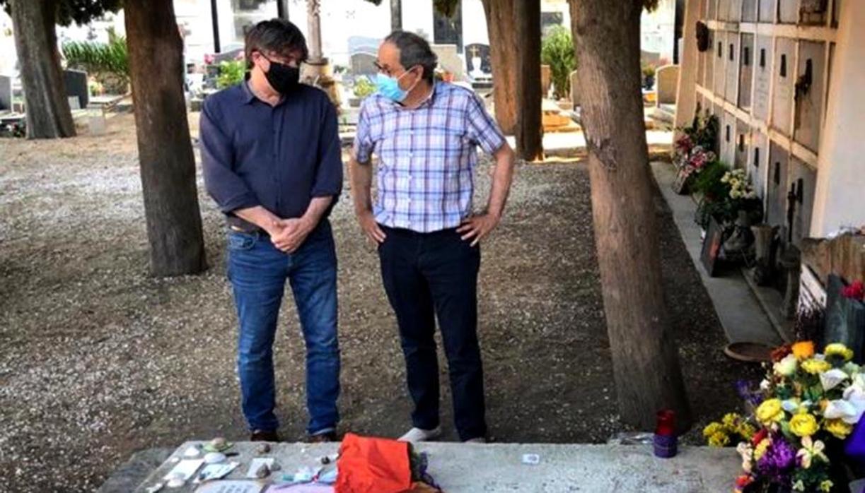 Puigdemont y Torra, ante la tumba de Machado, en Colliure