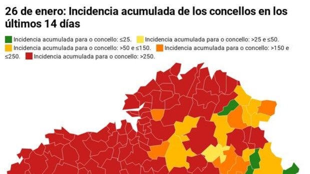 Coronavirus Galicia: esta es la incidencia acumulada y los casos de Covid de tu concello