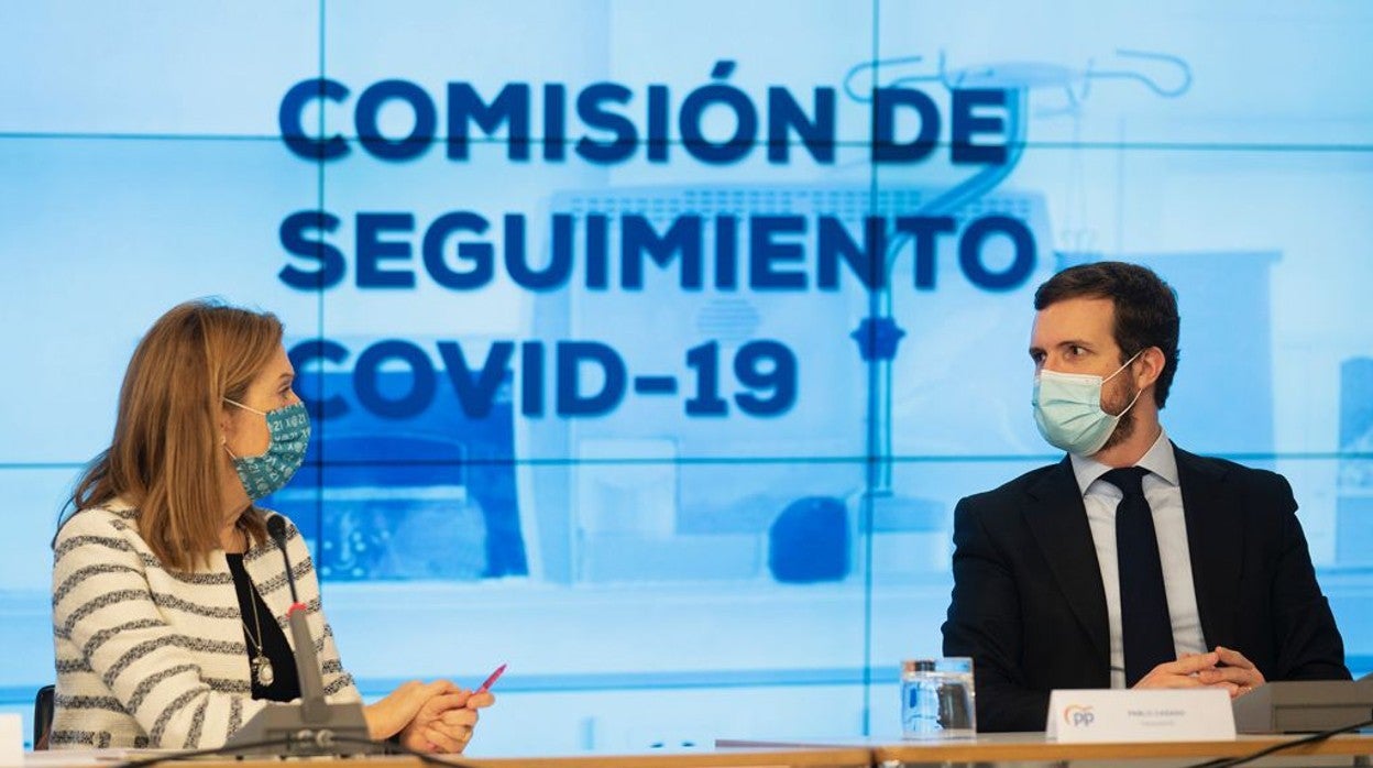 Ana Pastor y Pablo Casado, en la Comisión de Seguimiento del Covid-19 en el PP