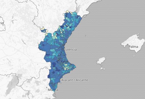 Imagen del mapa de la incidencia acumulada del coronavirus desde el inicio de la pandemia