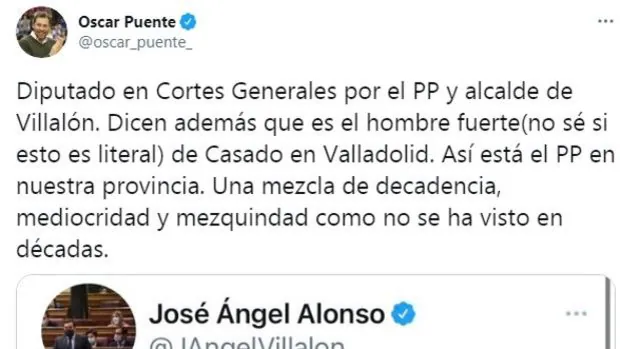 El diputado José Ángel Alonso (PP) reprocha que Puente le haya llamado «gordo» tras un mensaje en Twitter sobre Illa