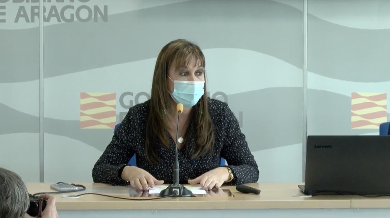 Sira Repollés, en la rueda de prensa en la que anunció el desconfinamiento perimetral de Zaragoza y Calatayud