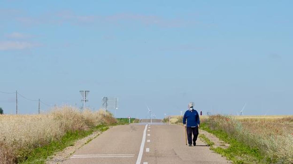 Un hombre pasea por una carretera rural