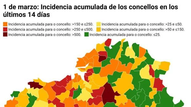 Coronavirus Galicia: descubre la incidencia acumulada y el número de casos de tu concello el primer día de marzo
