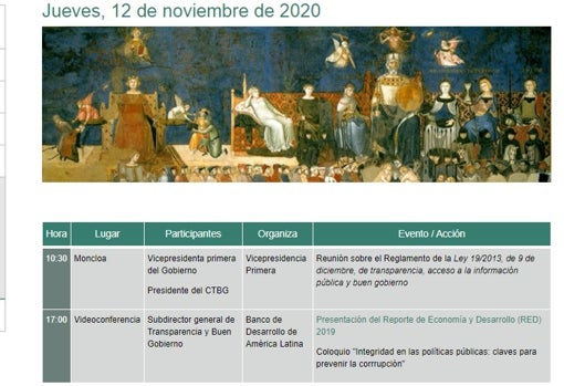 Fragmento de la agenda de Rodríguez en el que figura la reunión con Calvo