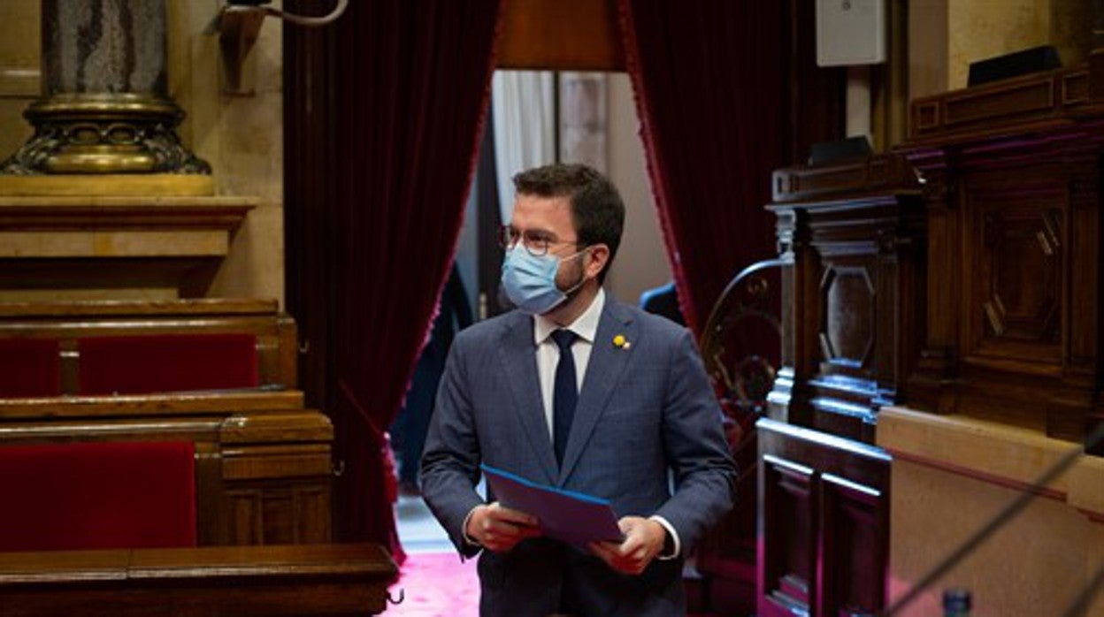 Pere Aragonès, este miércoles, poco antes de su intervención en el Parlamento de Cataluña