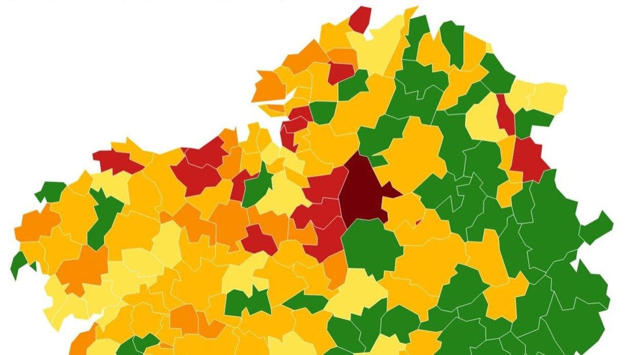 El mapa de Galicia con la incidencia y número de casos de coronavirus a catorce días