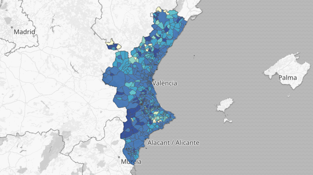 Incidencia del coronavirus por municipios en la Comunidad Valenciana según las pruebas PCR y test de antígenos totales de la pandemia