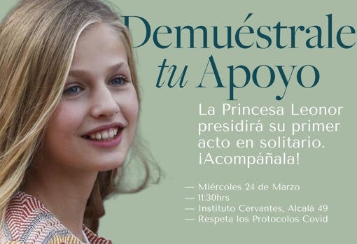 Cartel de apoyo ciudadano a la Princesa en su primer acto en solitario