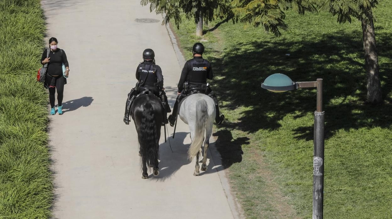 Imagen tomada este miércoles de agentes de la Policía Nacional en Valencia