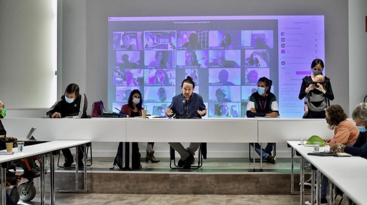 Pablo Iglesias interviene ante el Consejo Ciudadano en septiembre de 2020