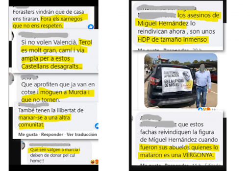 Algunos de los mensajes difundidos contra los manifestantes, llamándoles «asesinos» y «charnegos»