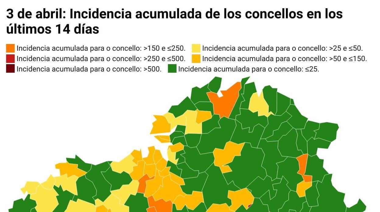 Mapa de incidencia a 14 días de este sábado