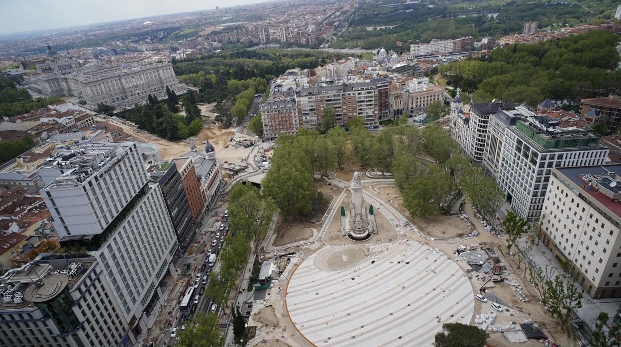 Panorámica de las obras de la plaza de España desde la azotea del Hotel RIU