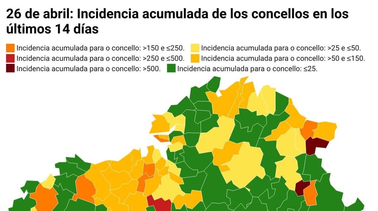 Mapa interactivo de incidencia acumulada y número casos de coronavirus en Galicia