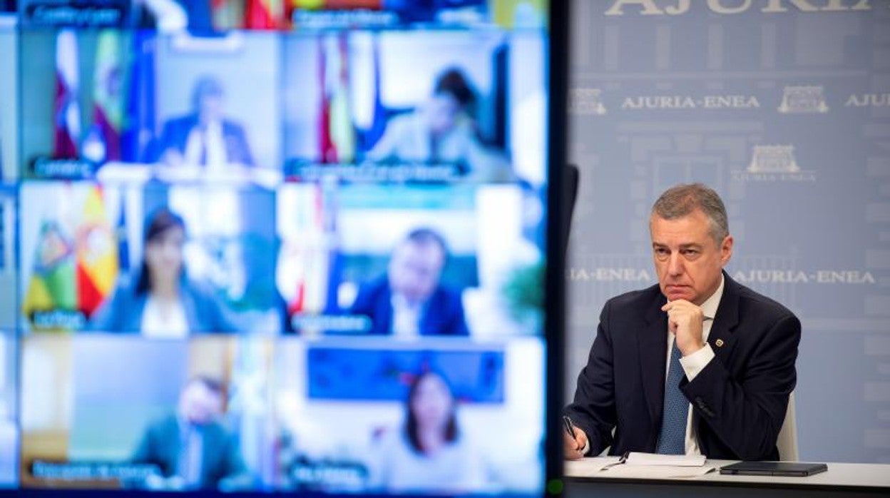 Iñigo Urkullu, durante una videoconferencia de presidentes autonómicos en mayo de 2020