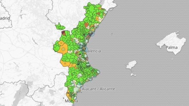 Mapa y listado de los últimos rebrotes de coronavirus y situación de las residencias en la Comunidad Valenciana