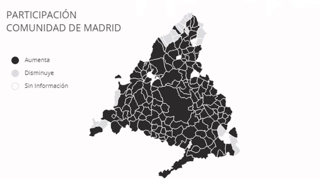 Mapa con los porcentajes de participación por municipios