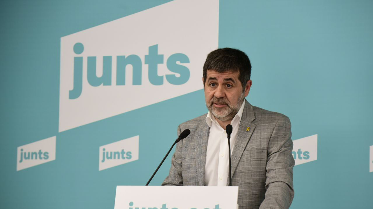 Jordi Sànchez, número dos del partido de Carles Puigdemont, hoy, en rueda de prensa